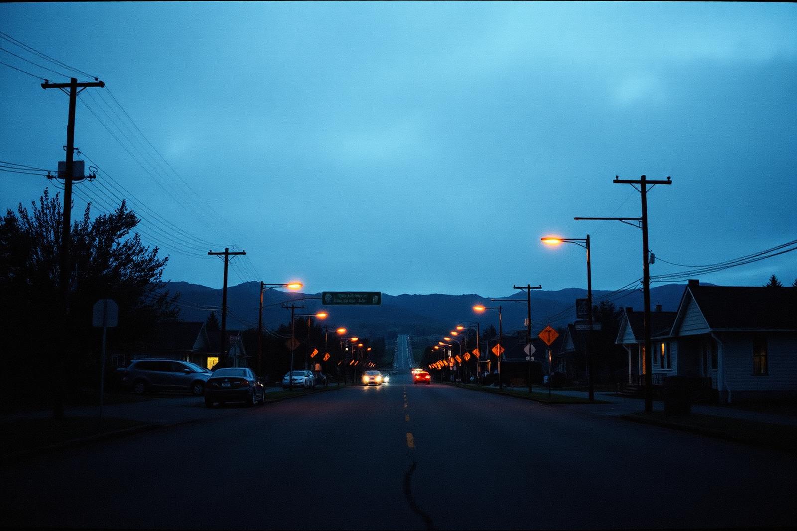 Skyline at dusk under ember light